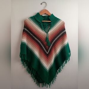 Handmade Vintage- Rich Multicolor Knit Poncho Sweater- Size S/M